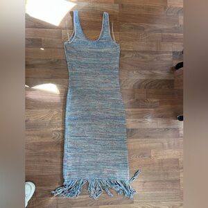 Sleeveless Multicolor Knit Maxi Dress with Fringe